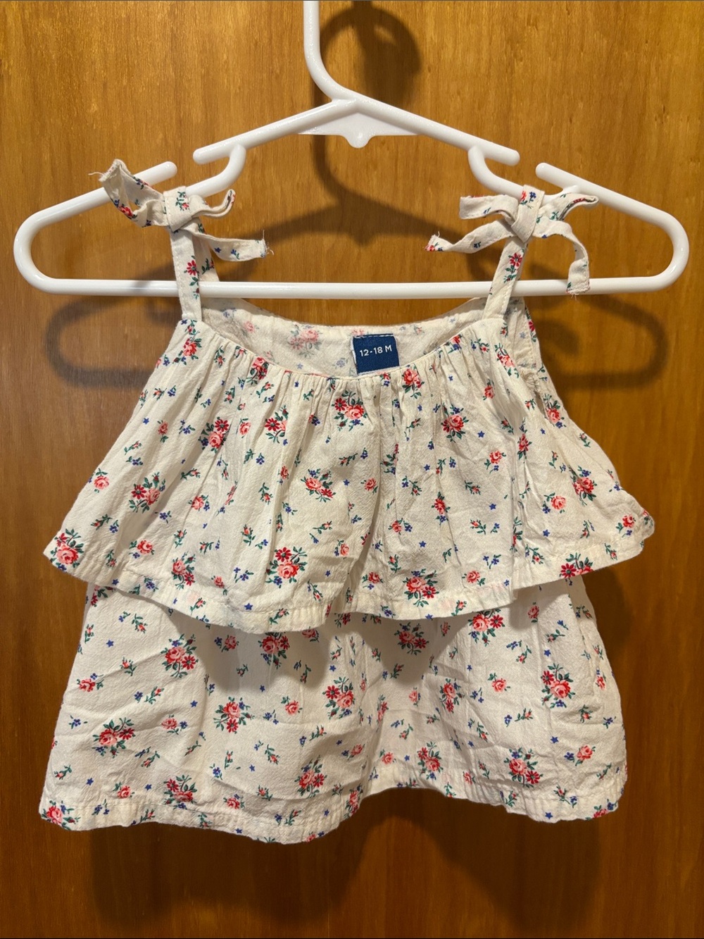 Old Navy Cream Floral Tie-Strap Ruffled Tank Top